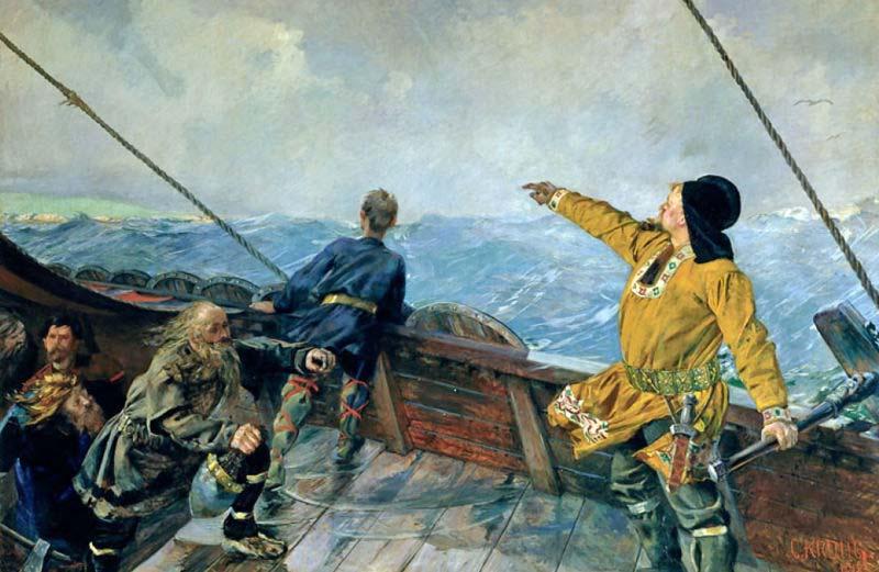 Christian Krohg Christian Krohg's painting of Leiv Eiriksson discover America, 1893 Sweden oil painting art
